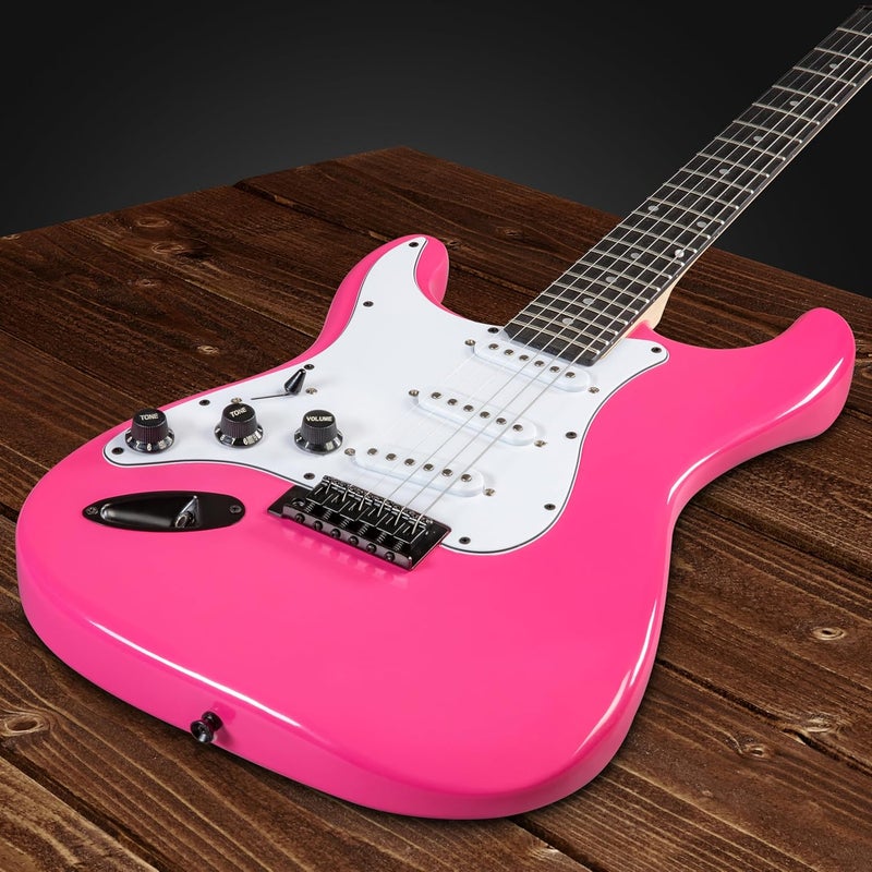 LyxPro CS 39” Left Hand Electric Guitar Kit for Beginner, Intermediate & Pro Players with Guitar, Amp Cable, 6 Picks & Learner’s Guide, Solid Wood Body, Volume/Tone Controls, 5-Way Pickup - Pink - Image 4